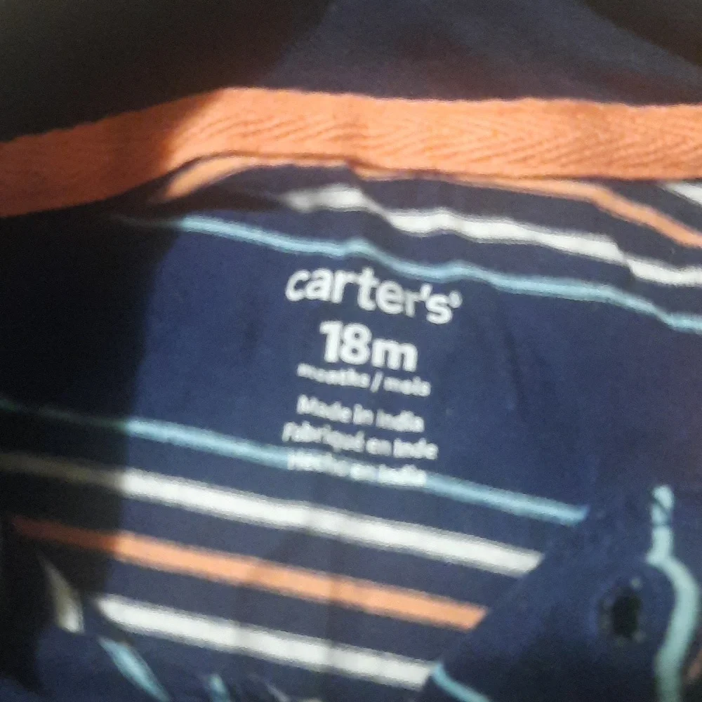 Carter's blue onesie with peach stripes size 18 months